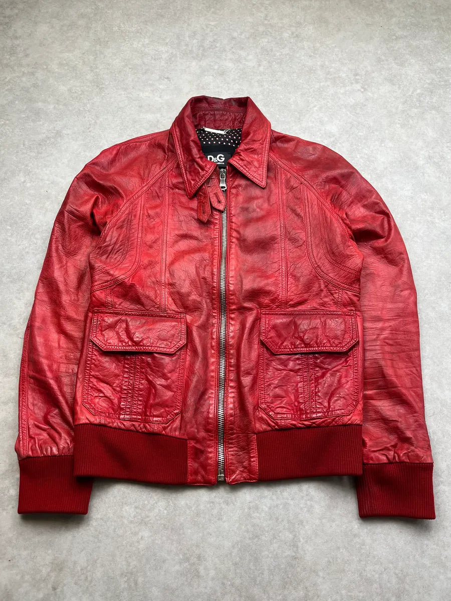 2000s Dolce & Gabbana Premium Red Leather Jacket mcWnXTB 1