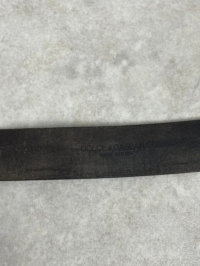 SS2003 Dolce & Gabbana Red Love Buckle Black Leather Belt WubXwEH 7