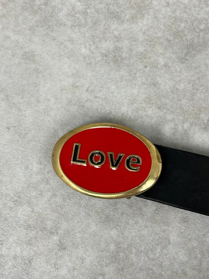 SS2003 Dolce & Gabbana Red Love Buckle Black Leather Belt WubXwEH 6