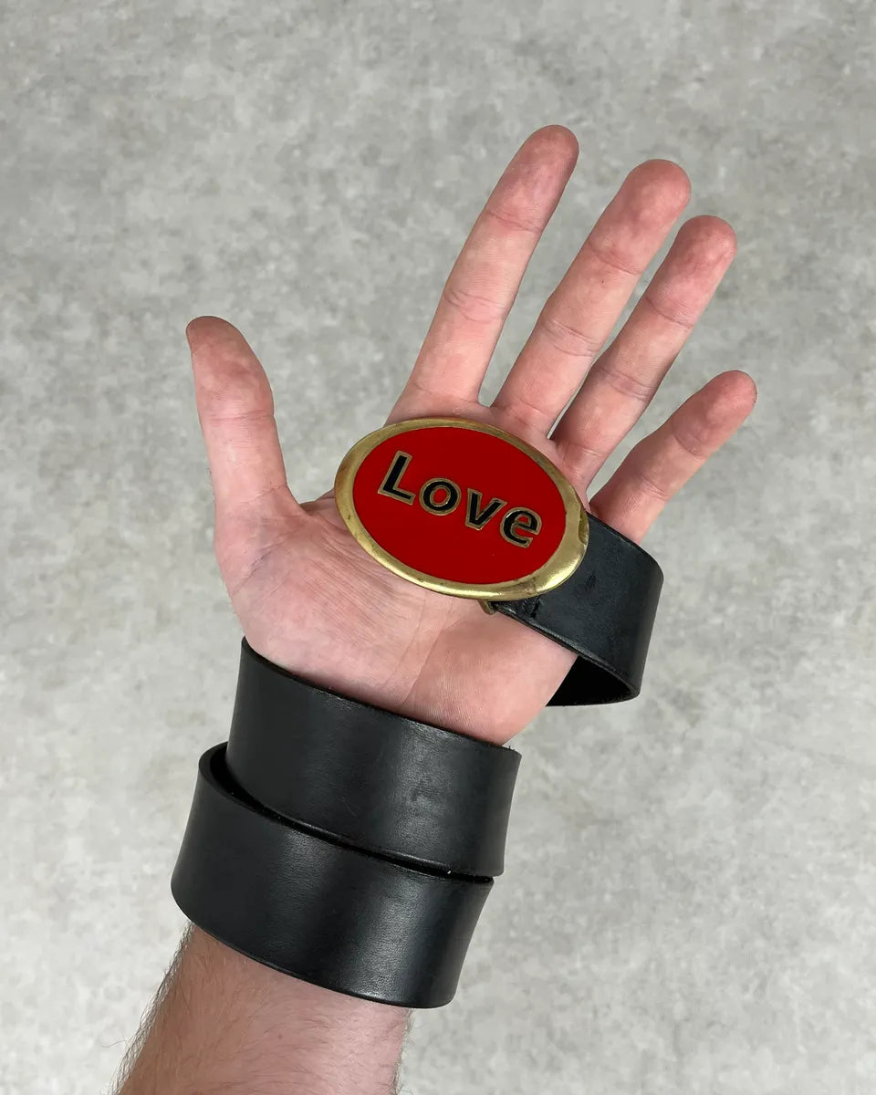 SS2003 Dolce & Gabbana Red Love Buckle Black Leather Belt WubXwEH 1