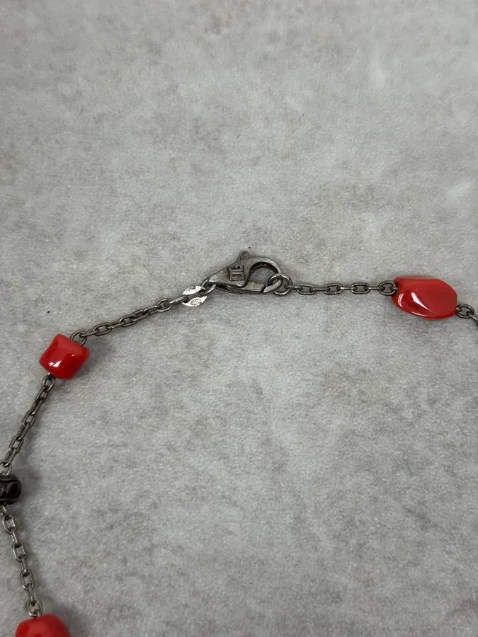 2000s Dolce & Gabbana Red Pearls Dog Tag Silver Necklace jeAMEEx 6