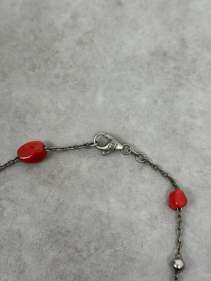 2000s Dolce & Gabbana Red Pearls Tooth Silver Necklace WoWefaM 5