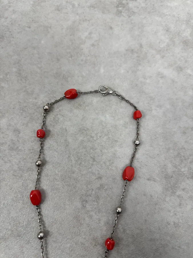 2000s Dolce & Gabbana Red Pearls Tooth Silver Necklace WoWefaM 6