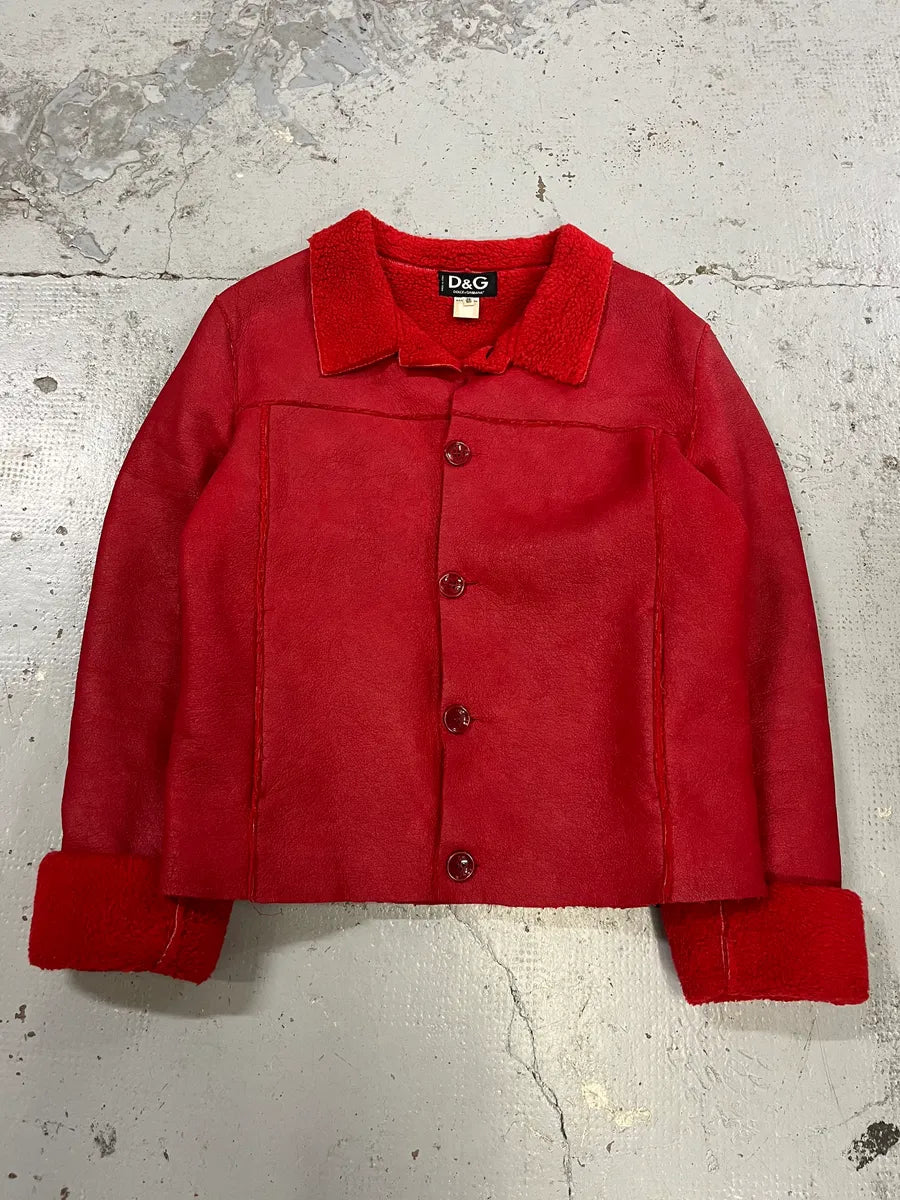 2000s Dolce & Gabbana Red Shearling Leather Jacket SMTlUCN 0