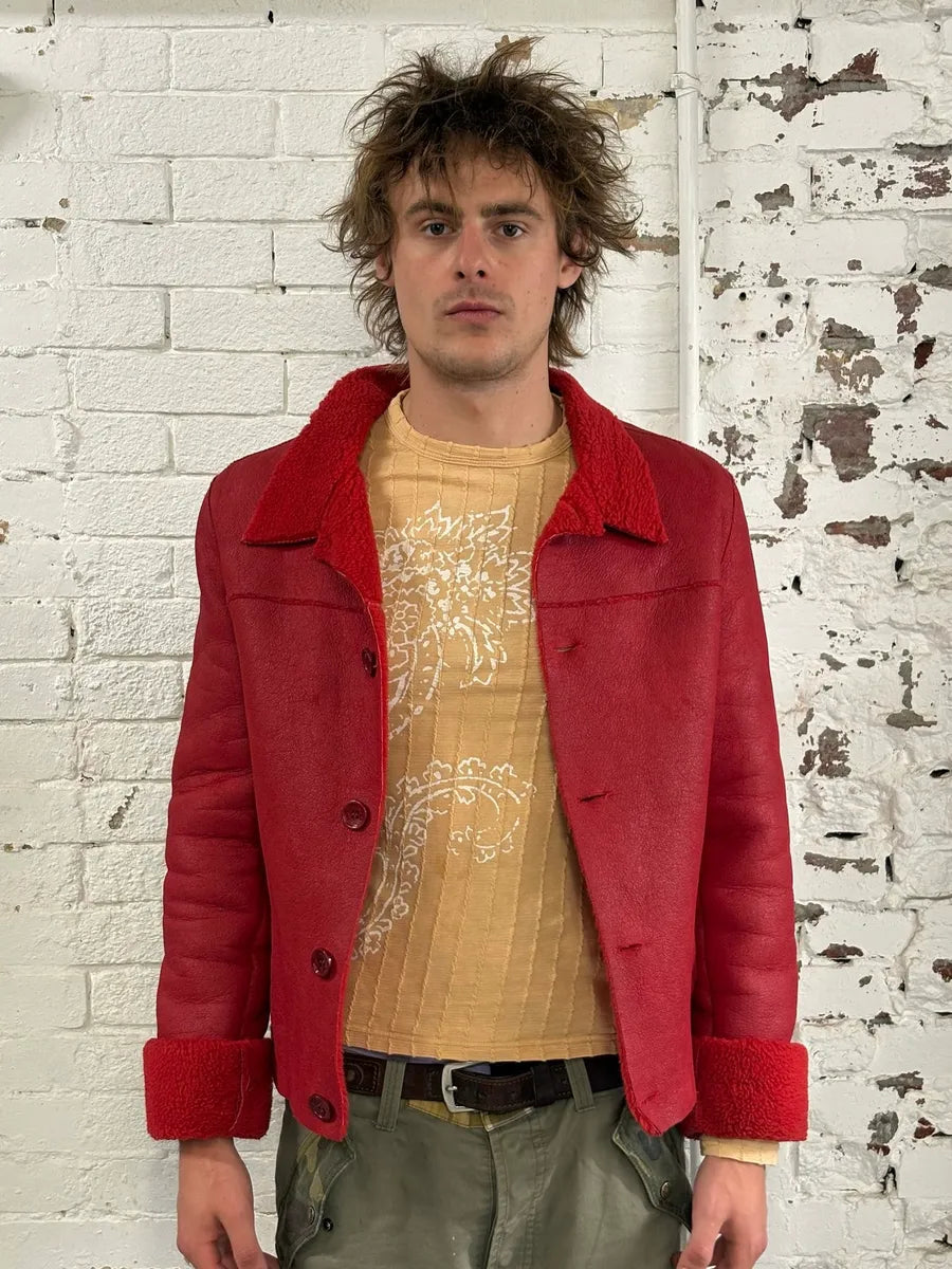 2000s Dolce & Gabbana Red Shearling Leather Jacket SMTlUCN 1