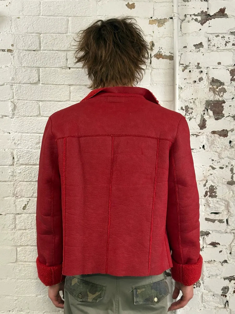 2000s Dolce & Gabbana Red Shearling Leather Jacket SMTlUCN 2