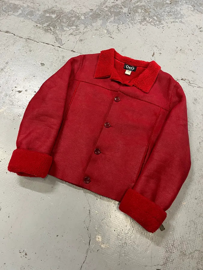 2000s Dolce & Gabbana Red Shearling Leather Jacket SMTlUCN 3