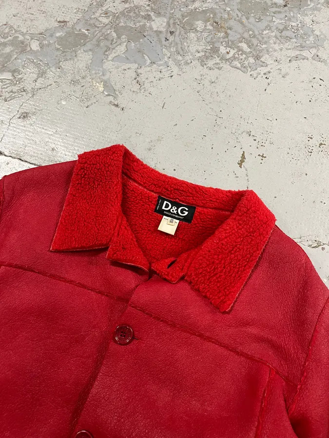 2000s Dolce & Gabbana Red Shearling Leather Jacket SMTlUCN 4
