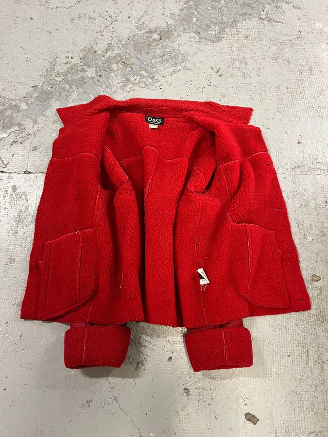 2000s Dolce & Gabbana Red Shearling Leather Jacket SMTlUCN 7