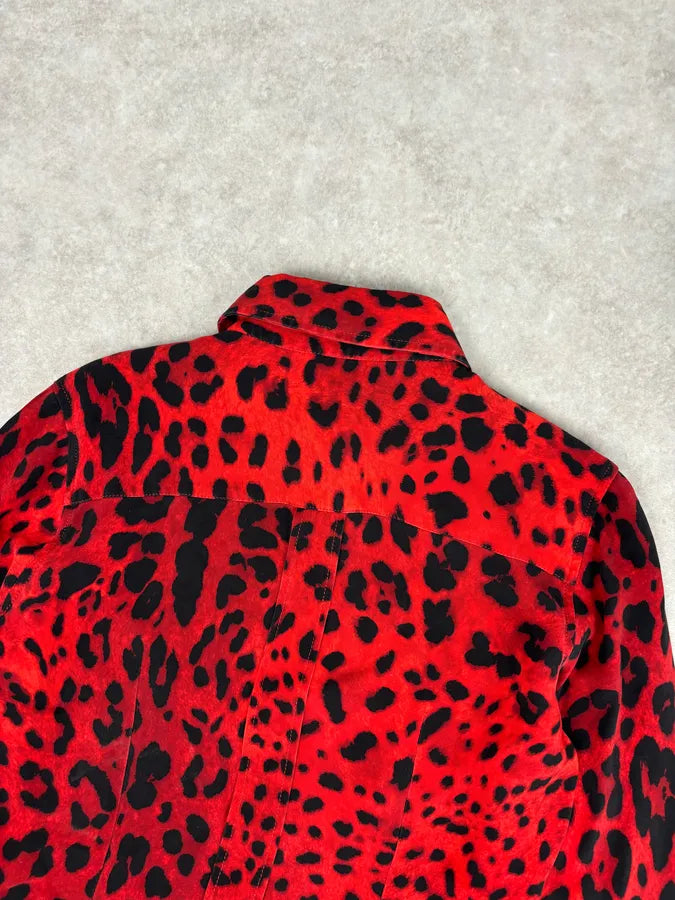 2000s Dolce & Gabbana Red Silk Leopard Print Shirt YzezIUc 5