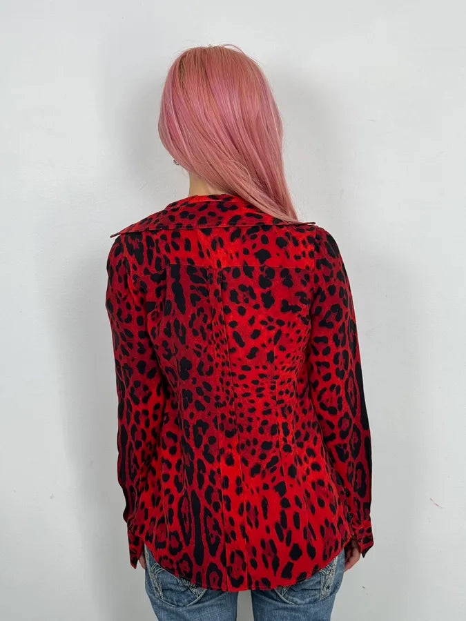 2000s Dolce & Gabbana Red Silk Leopard Print Shirt YzezIUc 2