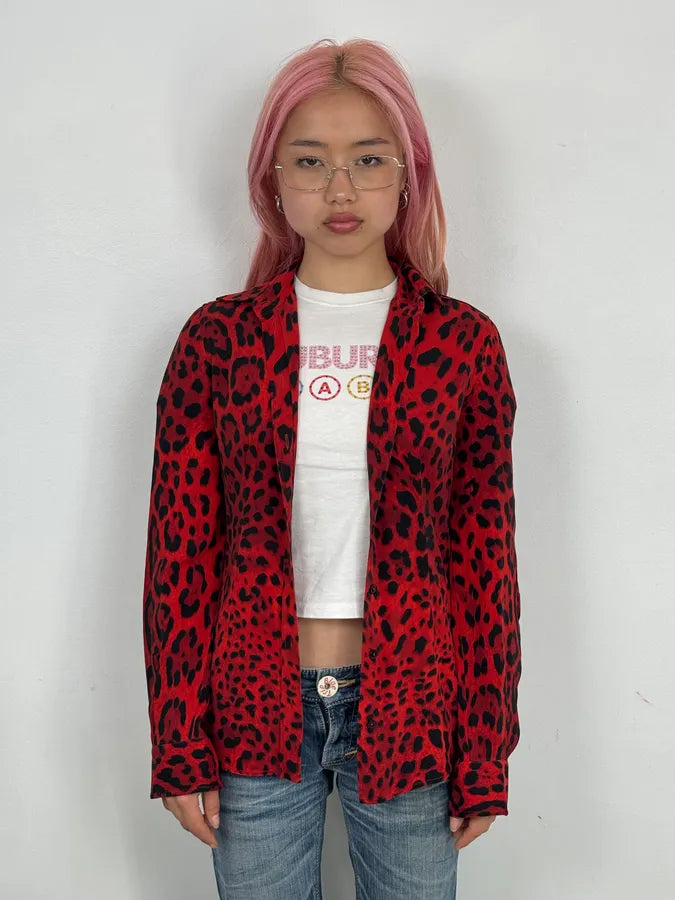 2000s Dolce & Gabbana Red Silk Leopard Print Shirt YzezIUc 1
