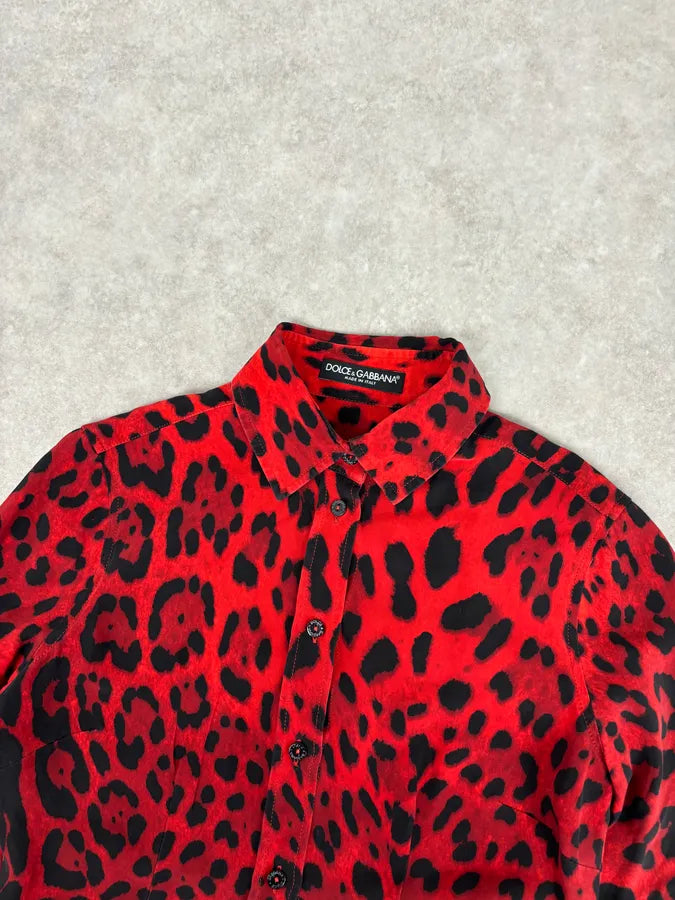 2000s Dolce & Gabbana Red Silk Leopard Print Shirt YzezIUc 3