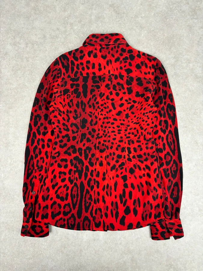 2000s Dolce & Gabbana Red Silk Leopard Print Shirt YzezIUc 4