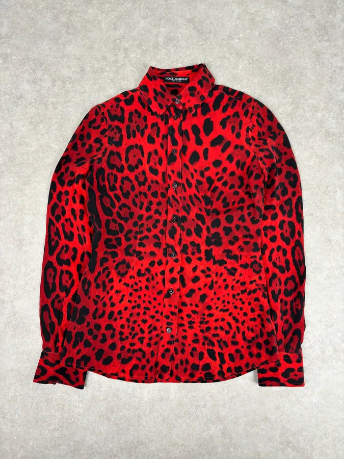 2000s Dolce & Gabbana Red Silk Leopard Print Shirt YzezIUc 0
