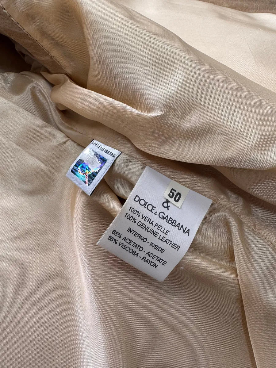 2000s Dolce & Gabbana Red Stripes Beige Leather Biker Jacket (M) XVfEqUC 7