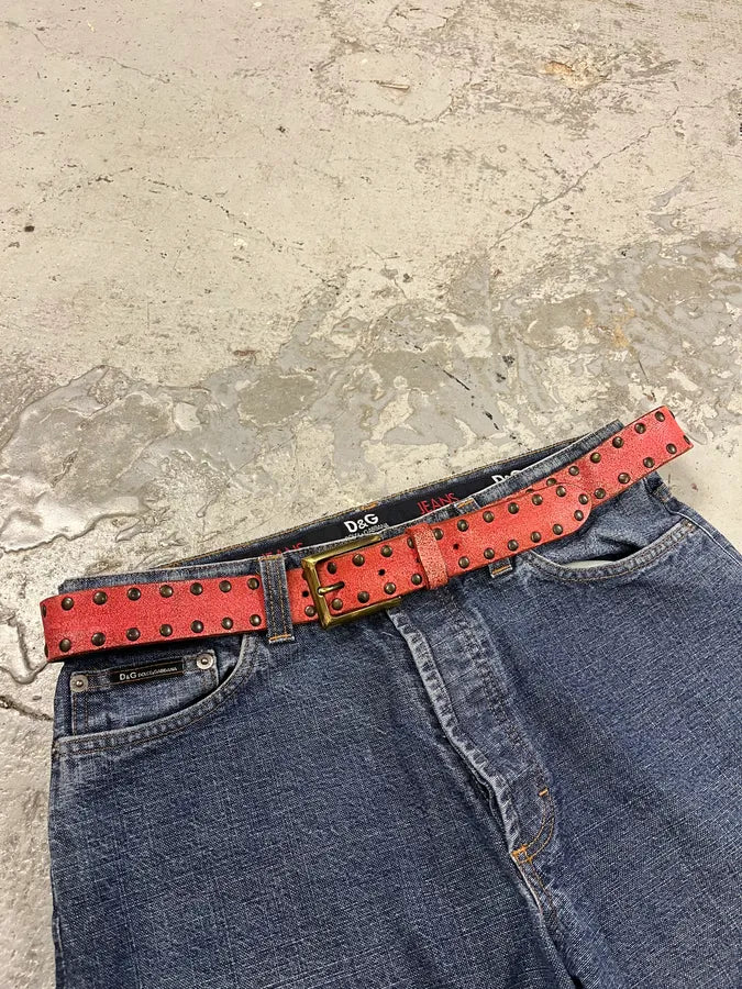 2000s Dolce & Gabbana Red Studded Leather Belt AZfqZAW 0