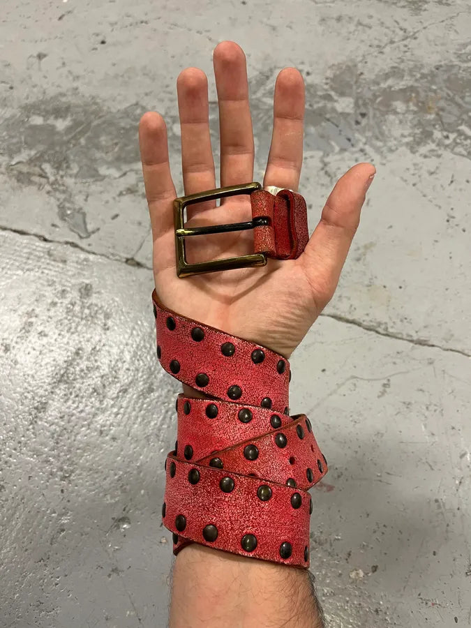 2000s Dolce & Gabbana Red Studded Leather Belt AZfqZAW 1
