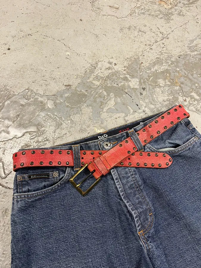 2000s Dolce & Gabbana Red Studded Leather Belt AZfqZAW 2