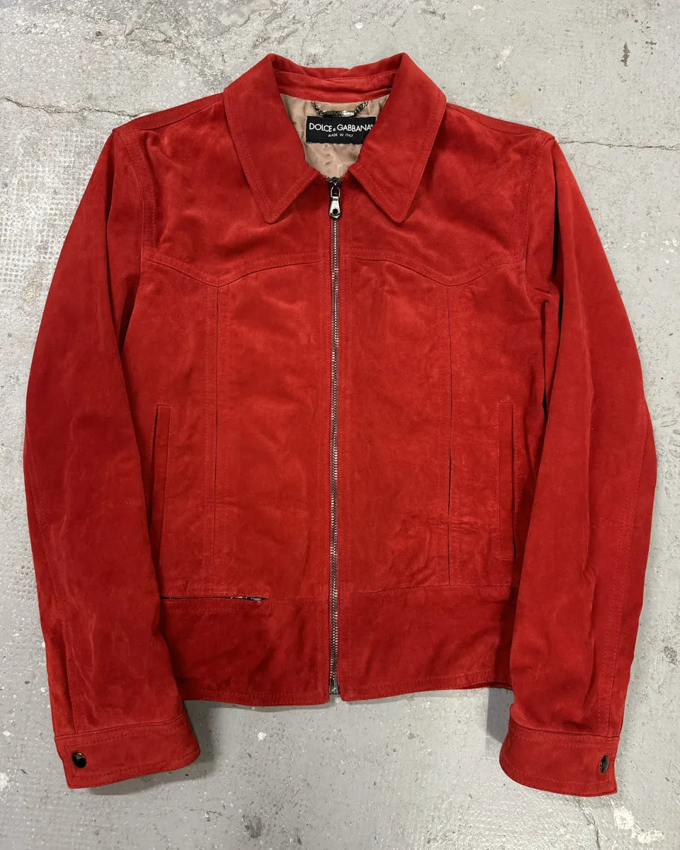 2000s Dolce & Gabbana Red Suede Leather Jacket  (L) 0