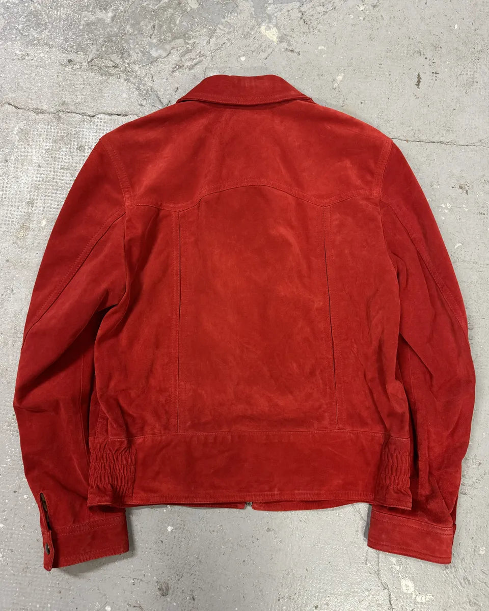 2000s Dolce & Gabbana Red Suede Leather Jacket  (L) 1