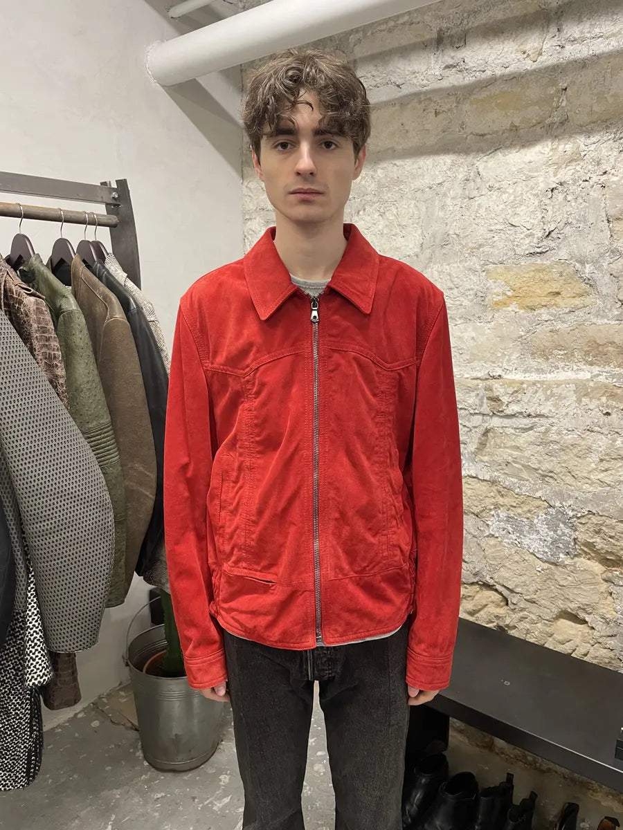 2000s Dolce & Gabbana Red Suede Leather Jacket  (L) 2