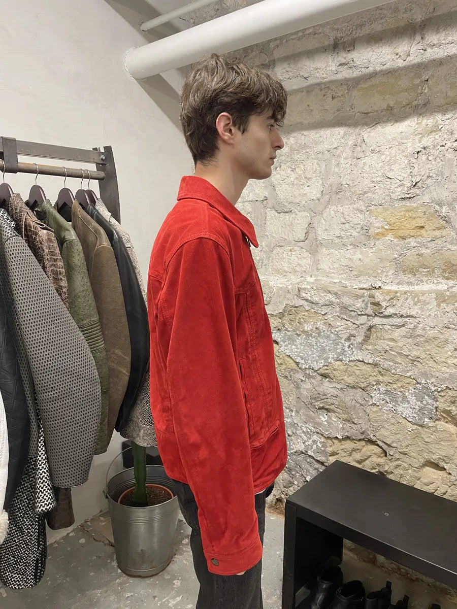 2000s Dolce & Gabbana Red Suede Leather Jacket  (L) 3