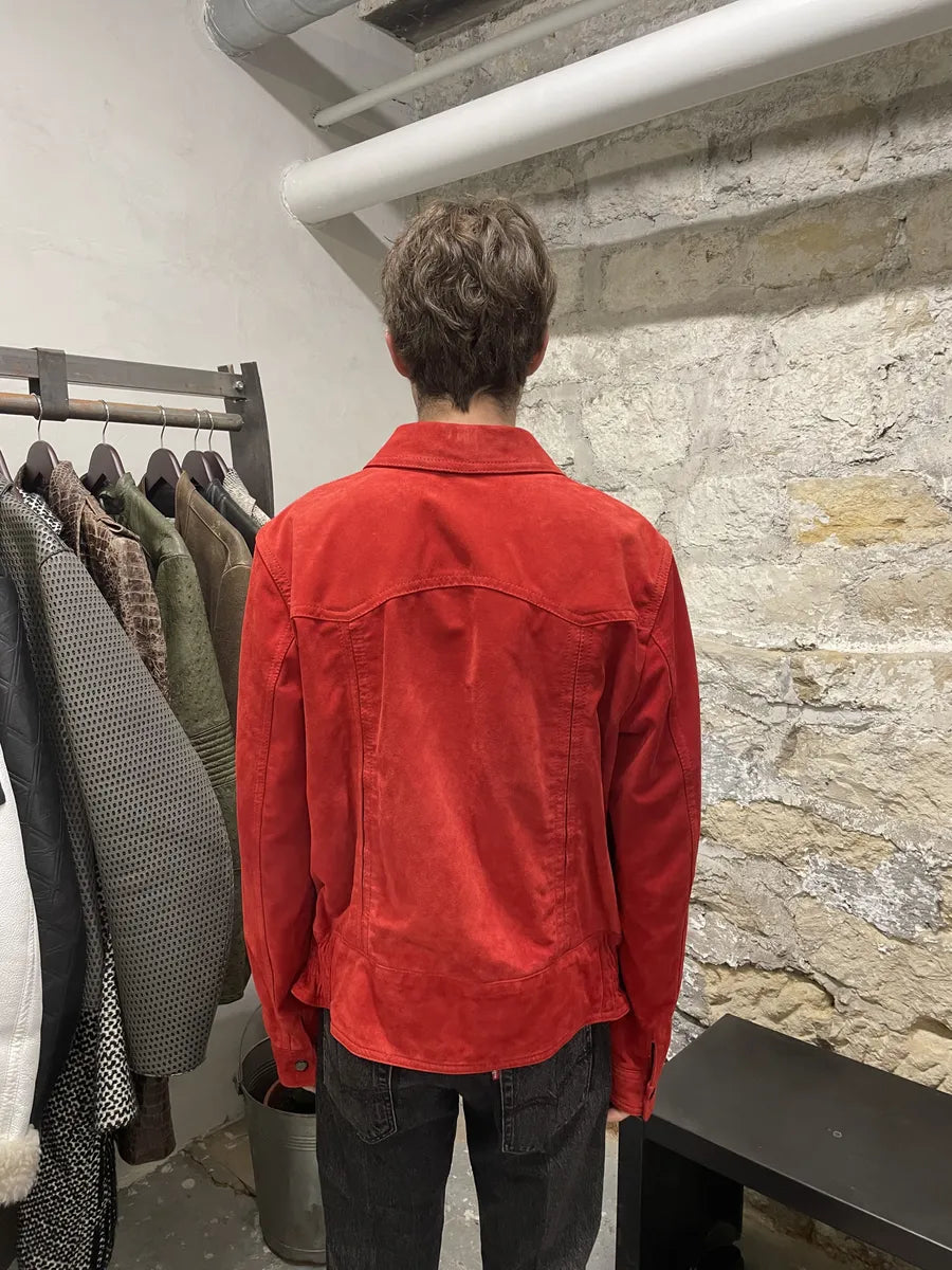 2000s Dolce & Gabbana Red Suede Leather Jacket  (L) 4