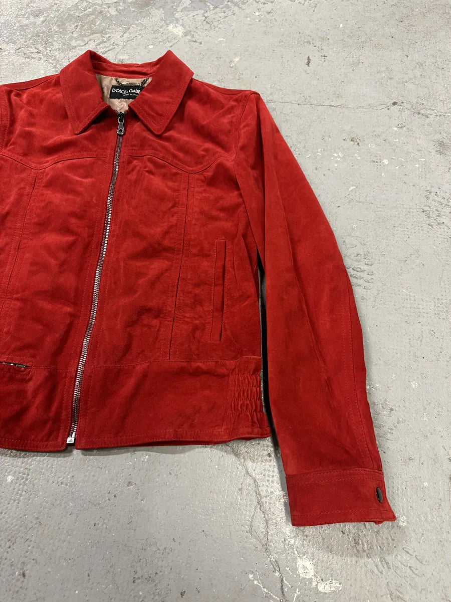 2000s Dolce & Gabbana Red Suede Leather Jacket  (L) 5