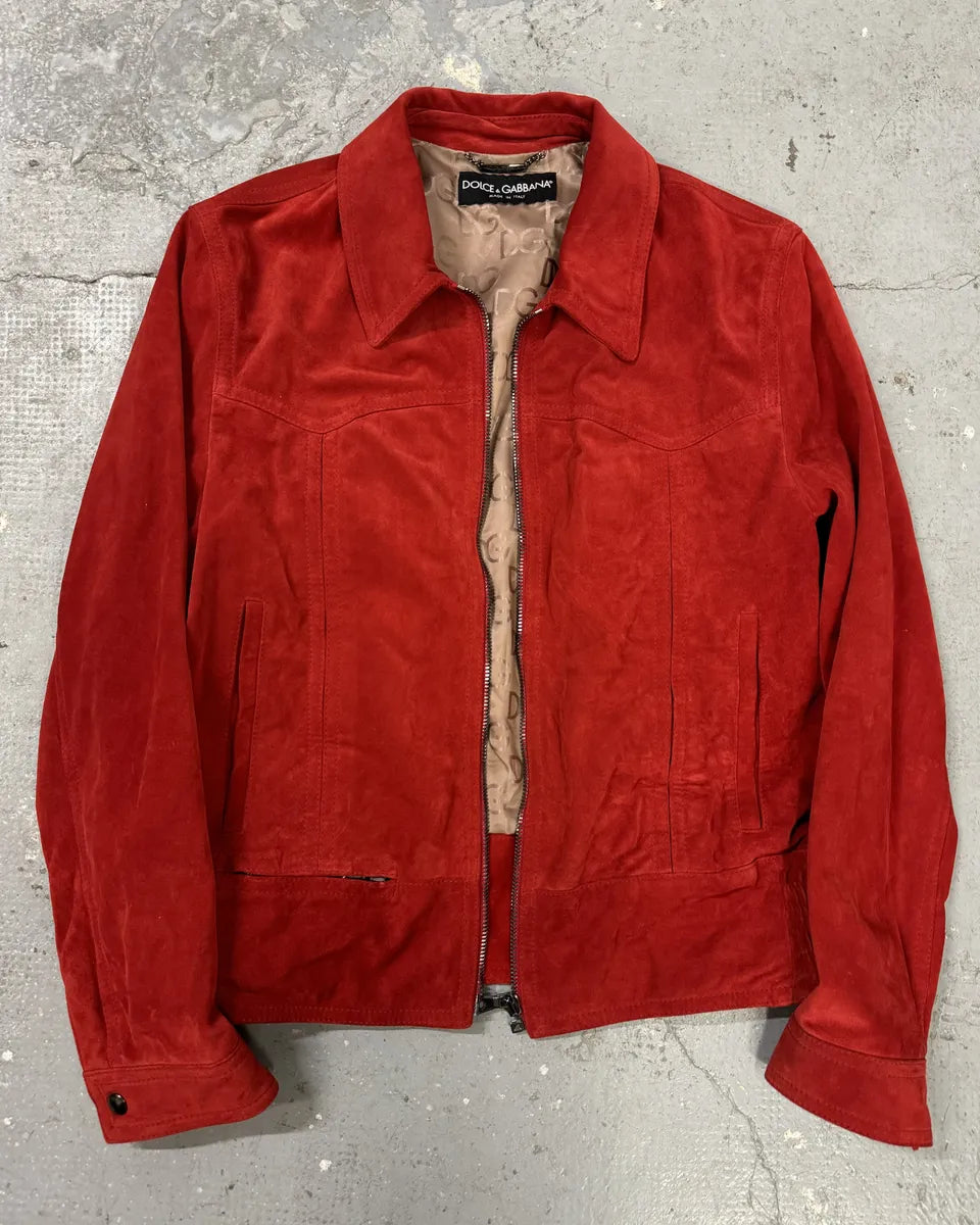 2000s Dolce & Gabbana Red Suede Leather Jacket  (L) 6