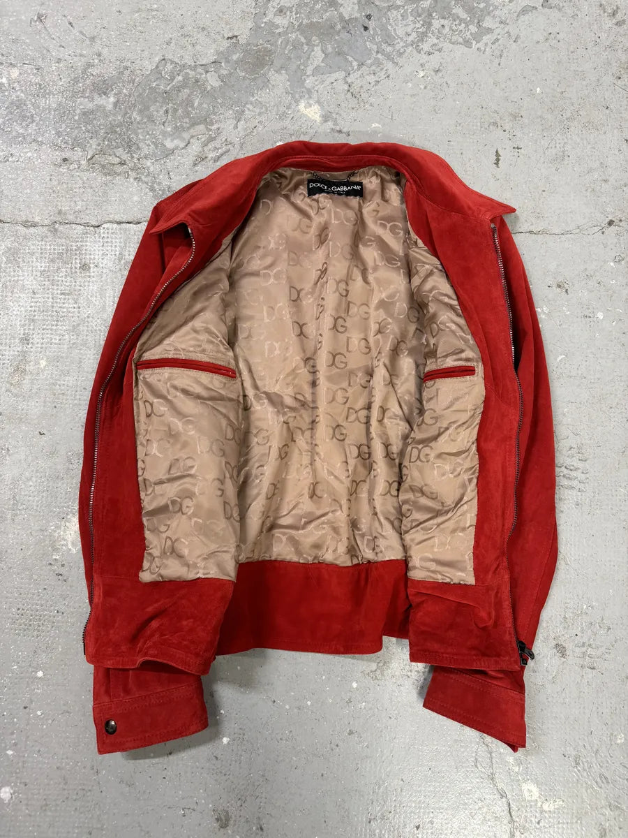 2000s Dolce & Gabbana Red Suede Leather Jacket  (L) 7