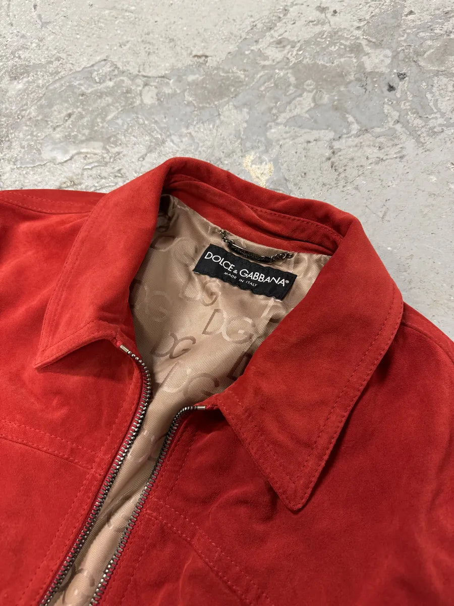 2000s Dolce & Gabbana Red Suede Leather Jacket  (L) 8