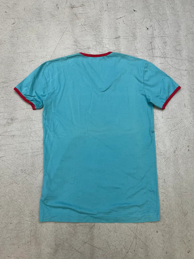 2000s Dolce & Gabbana Rolling Stone Turquoise Blue V Neck T-Shirt cjHdFsC 4