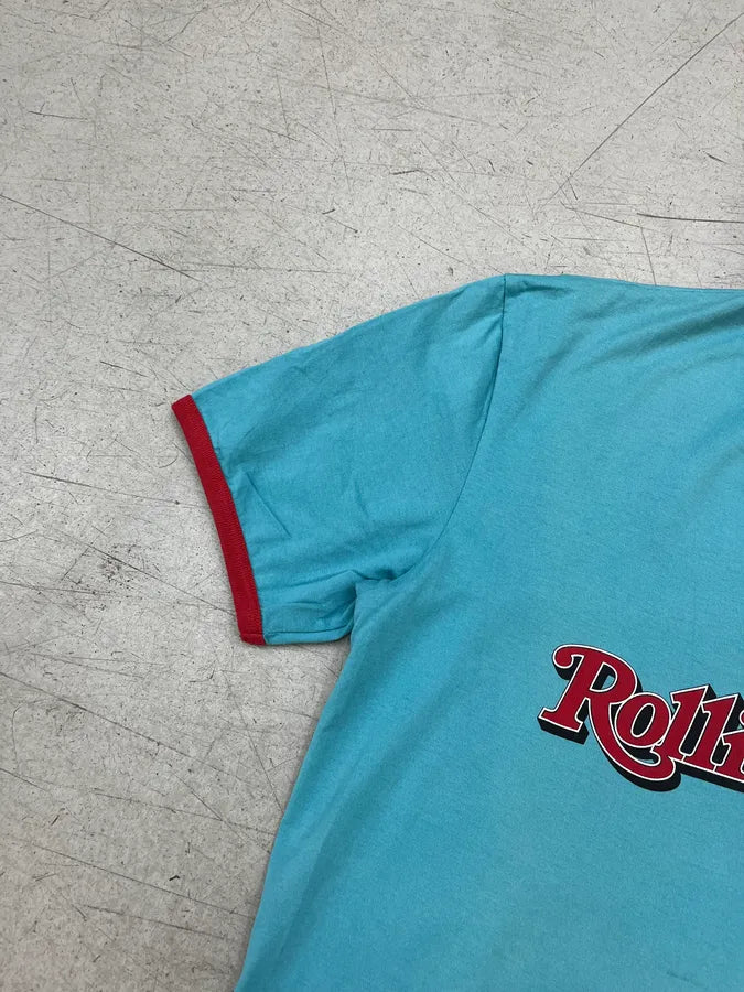 2000s Dolce & Gabbana Rolling Stone Turquoise Blue V Neck T-Shirt cjHdFsC 5