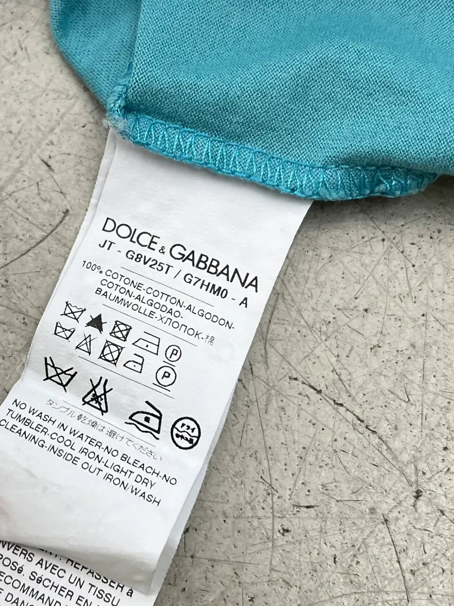 2000s Dolce & Gabbana Rolling Stone Turquoise Blue V Neck T-Shirt cjHdFsC 6
