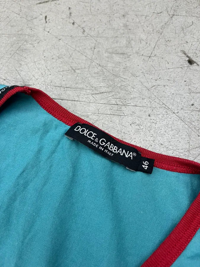2000s Dolce & Gabbana Rolling Stone Turquoise Blue V Neck T-Shirt cjHdFsC 7