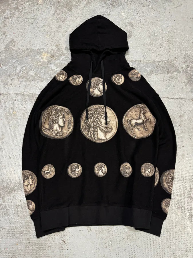 SS2014 Dolce & Gabbana Roman Coins Black Hoodie mIwtnsi 0