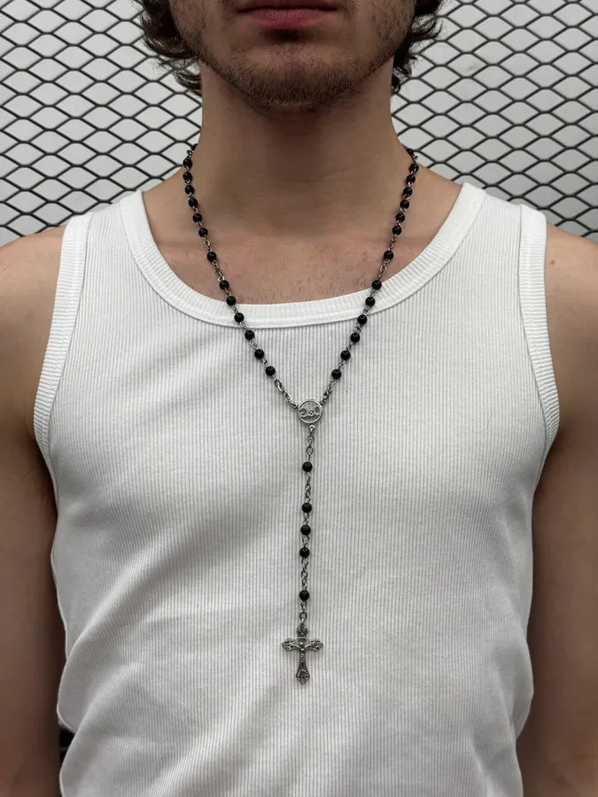 2000s Dolce & Gabbana Rosary Cross Pendant Black Necklace YFFUvQK 1