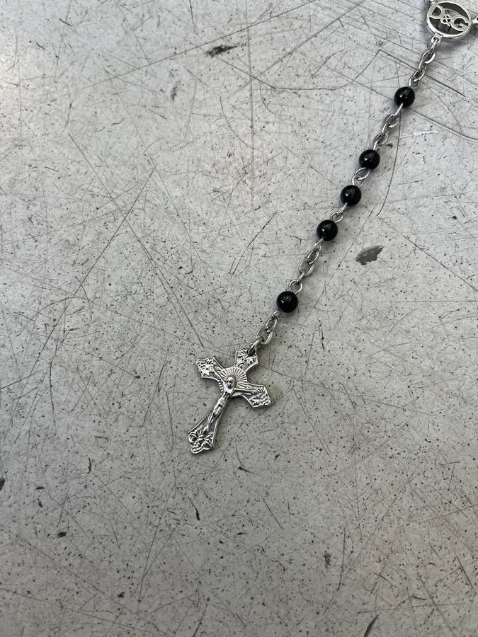 2000s Dolce & Gabbana Rosary Cross Pendant Black Necklace YFFUvQK 2