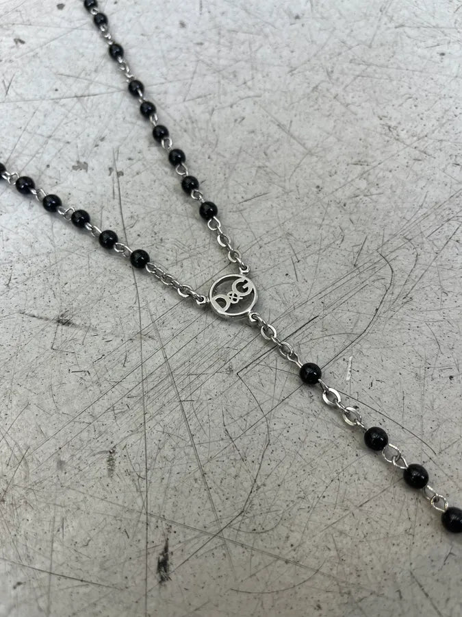 2000s Dolce & Gabbana Rosary Cross Pendant Black Necklace YFFUvQK 3