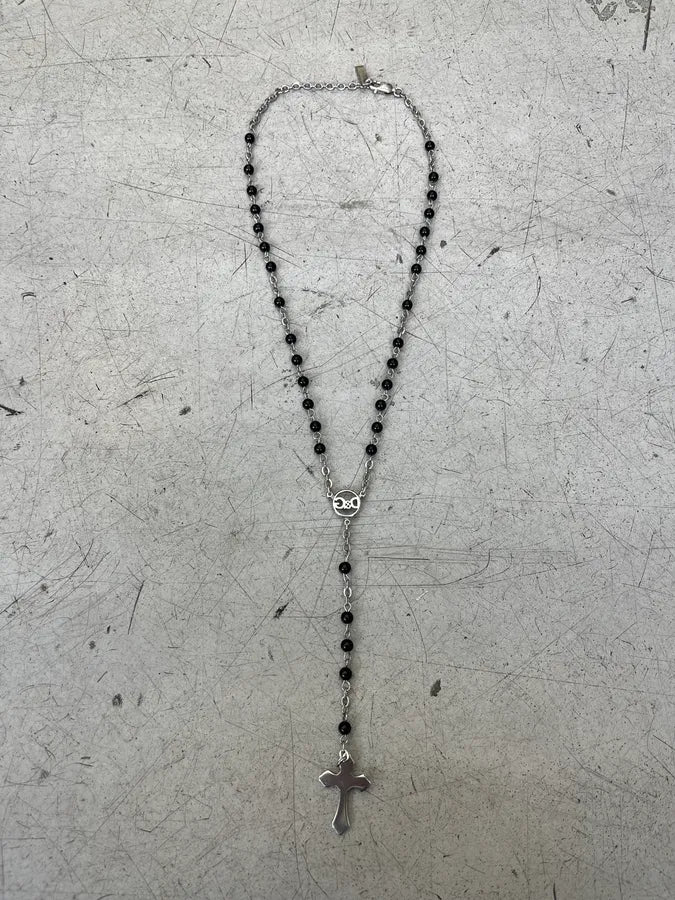 2000s Dolce & Gabbana Rosary Cross Pendant Black Necklace YFFUvQK 5
