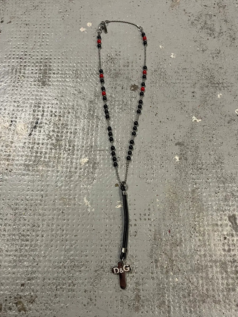 2000s Dolce & Gabbana Rosary Red & Black Beaded Cross Necklace lVLdclE 0