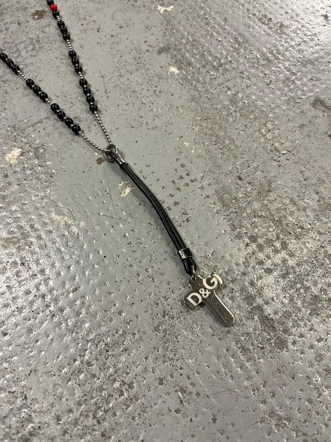 2000s Dolce & Gabbana Rosary Red & Black Beaded Cross Necklace lVLdclE 2