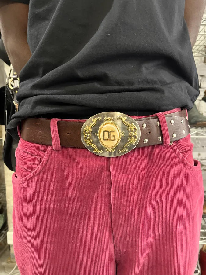 2000s Dolce & Gabbana Royal Golden Studded Brown Leather Belt dUUEgpF 1