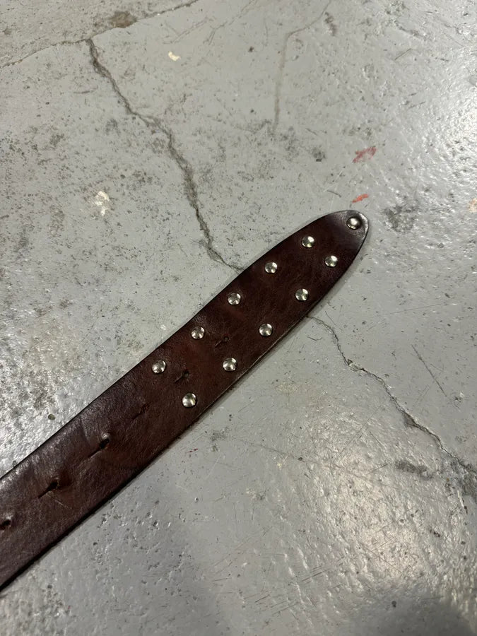 2000s Dolce & Gabbana Royal Golden Studded Brown Leather Belt dUUEgpF 5