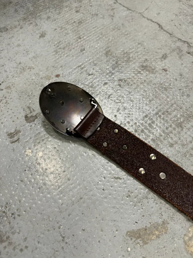 2000s Dolce & Gabbana Royal Golden Studded Brown Leather Belt dUUEgpF 6