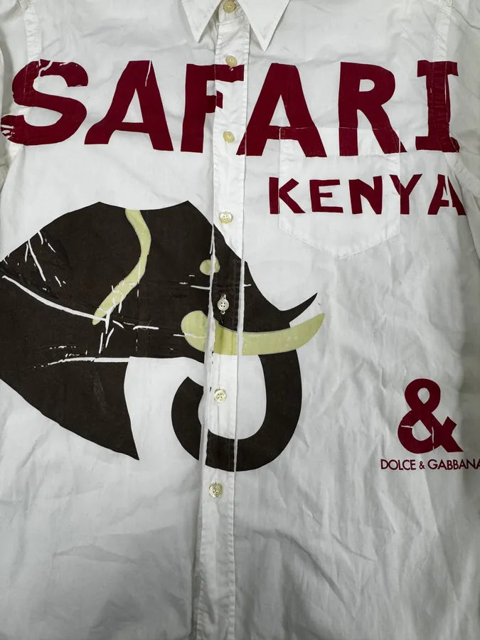2000s Dolce & Gabbana Safari Kenya Elephant White Shirt gDPRuYg 6