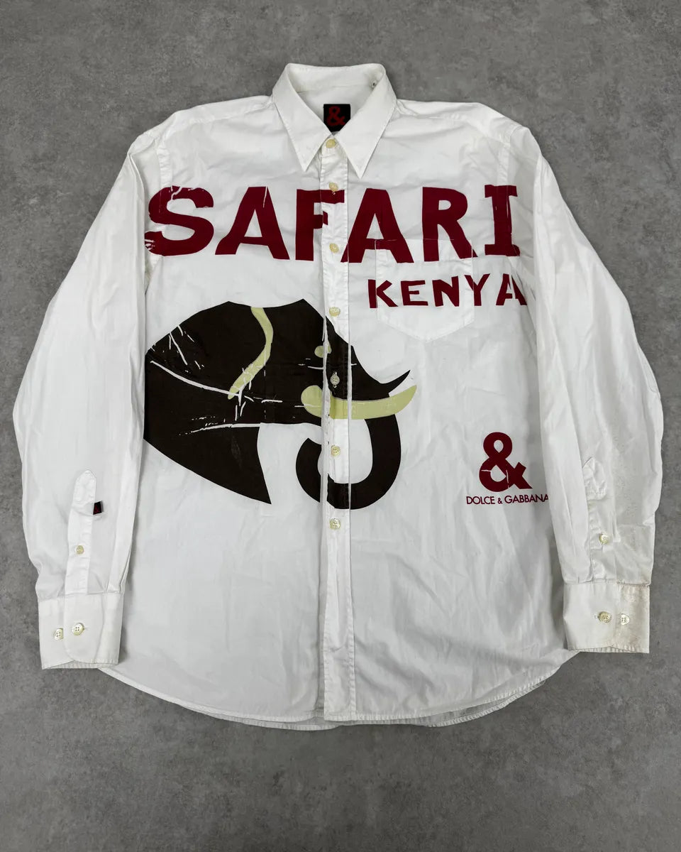 2000s Dolce & Gabbana Safari Kenya Elephant White Shirt gDPRuYg 0