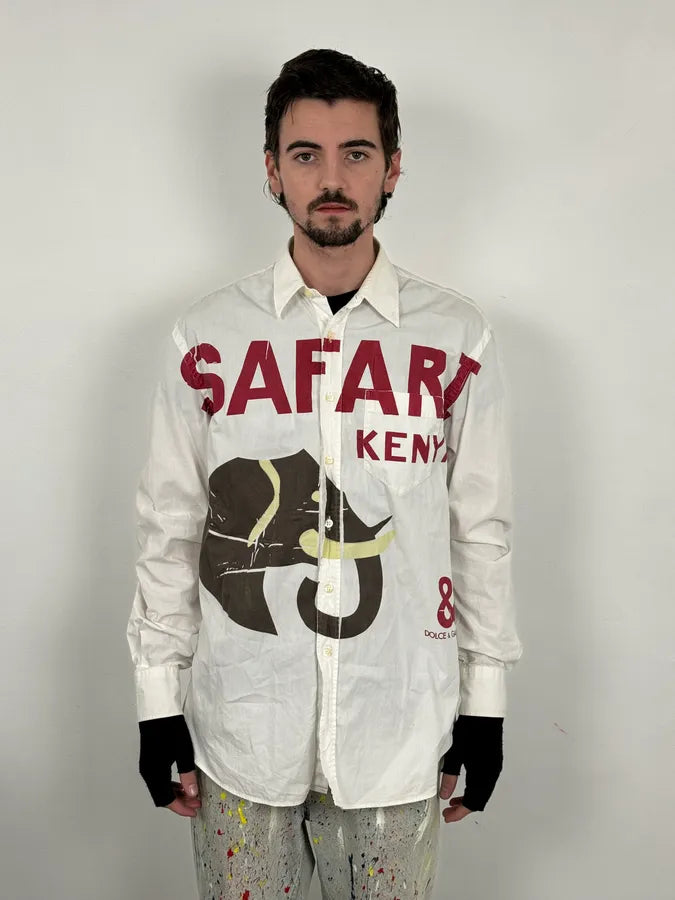 2000s Dolce & Gabbana Safari Kenya Elephant White Shirt gDPRuYg 1