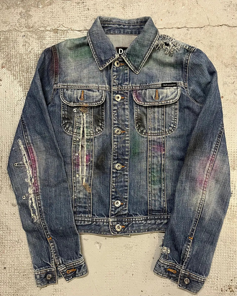 2000s Dolce & Gabbana Safety Pin Blue Denim Jacket NEjjNsx 0